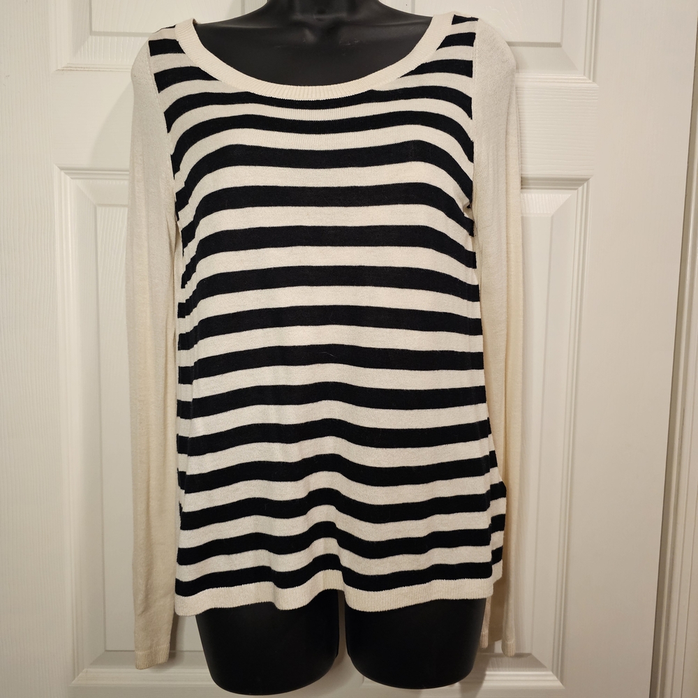Express Black and White Striped Long Sleeve Top